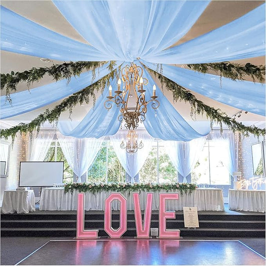FOTSHARER Baby Blue Ceiling Drapes for Wedding Ceiling Drapes 2 Panels 5x20FT Chiffon Wedding Arch Draping Fabric Ceiling Curtains for Backdrop Ceiling Decorations for Party Arch Drapery for Reception