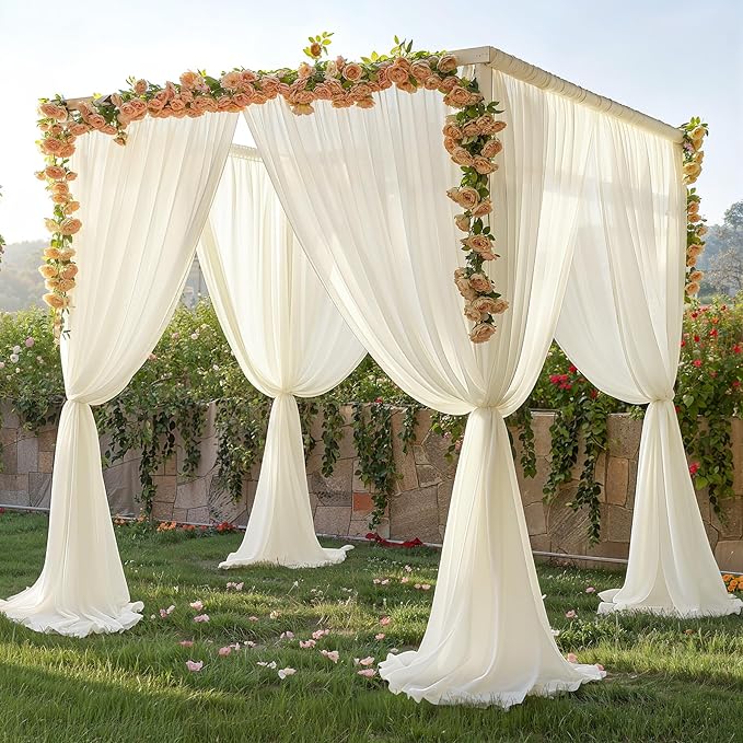 30ft x 10ft Ivory Backdrop Curtain Drapes, Wrinkle-Free Sheer Chiffon Fabric Photo Background Panels for Wedding Arch Party Ceremony Stage Photography Decorations