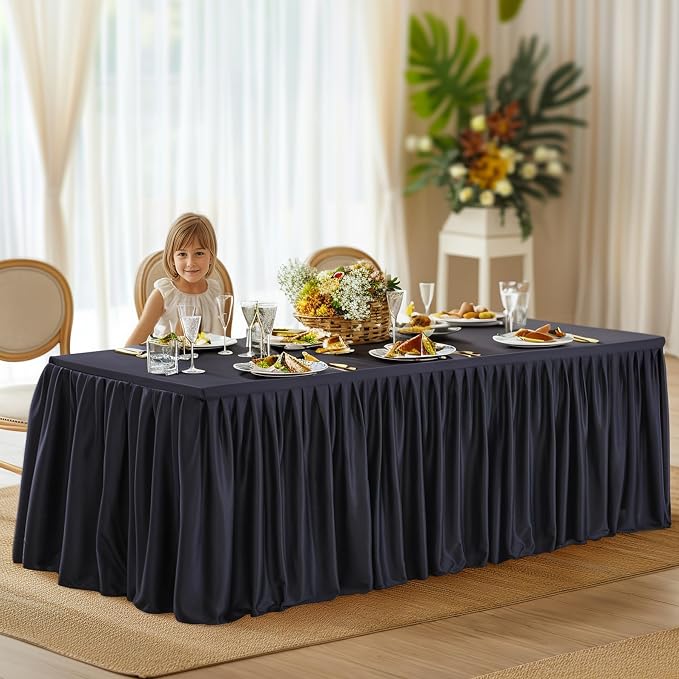 Wish Care 4 Pack Black Rectangle Table Clothes for 8 Foot Tables, Polyester Fitted Tablecloths 8ft Stretch Table Cover for Wedding, Birthday, Parties, Trade Show, Craft Show