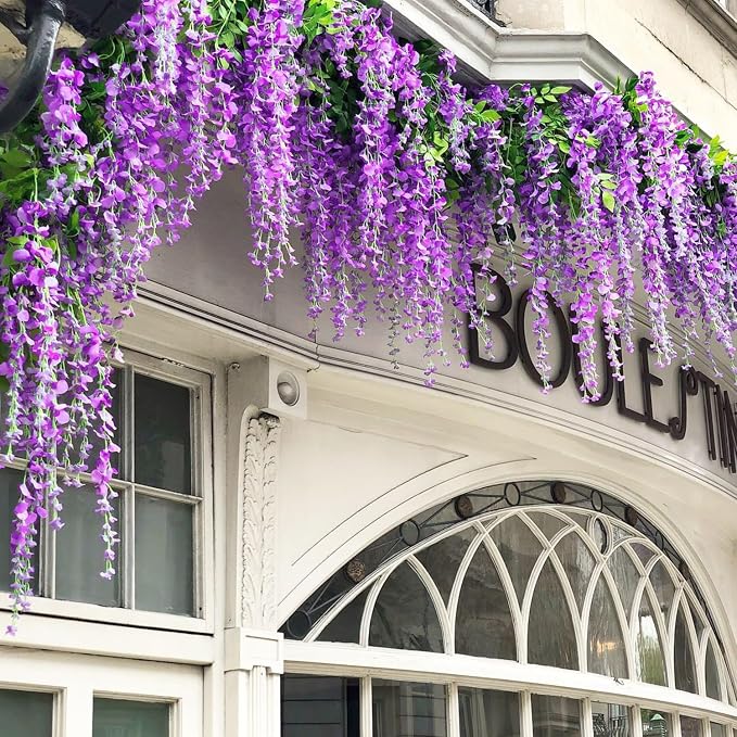 Alotiki Wisteria Hanging Flowers,Fake Hanging Flowers,Wisteria artificiales Garland for Home Wedding Arch Floral Party Garden Ceremony Outdoor Decor,3.6 feet Long(75,Purple)