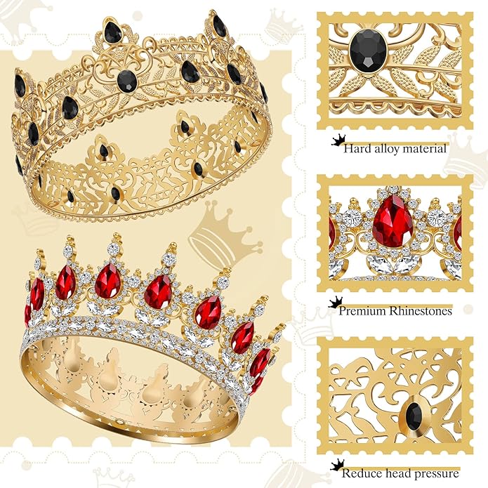 6 Pieces Prom King and Queen Crowns Sashes Set, Crystal Tiara for 2026 Homecoming Graduation Party Birthday Wedding