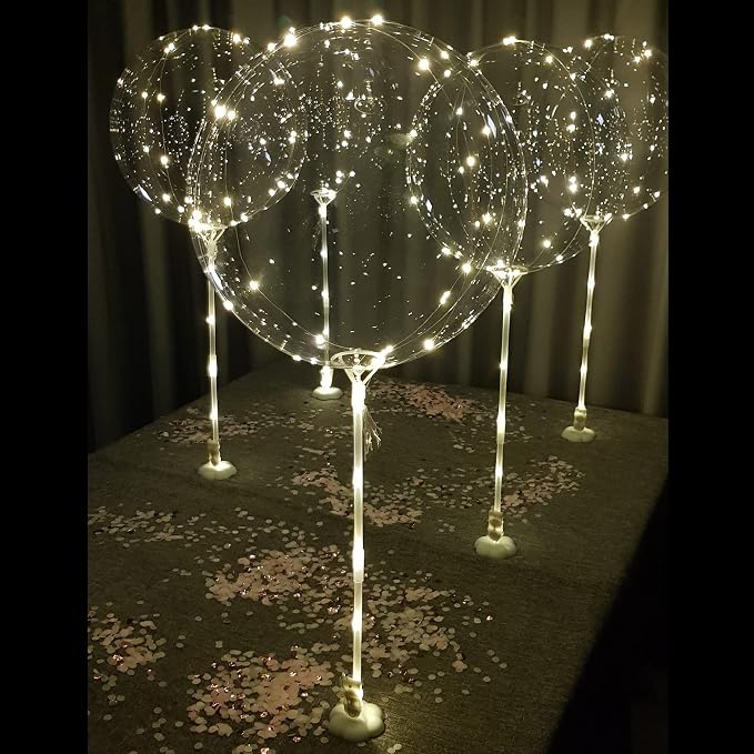 Lightsfever warm white 6pc LED Light up Balloon with sticks, stands and batteries, Table top centerpieces for party, no helium required DIY Kit (warm white)