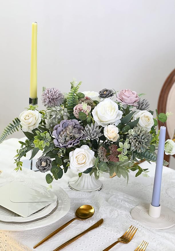 Serra Flora Artificial Flowers Combo Roses 25pcs Silk Fake Flowers for DIY Wedding Bouquets Combo Gradual Change Centerpieces Arrangements Party Bridal Baby Shower Home Decorations (Purple)