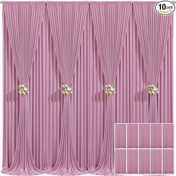 10 Panels Dusty Pink Backdrop Curtain for Wedding Parties Wrinkle Free Pink Photo Curtains Backdrop Drapes Fabric Decoration for Birthday Party Baby Shower 50ft(W) x 10ft(H)