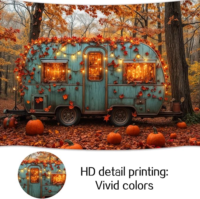 15 x 10 ft Fall Forest Backdrop Autumn Pumpkin Maple Leaves RV Farm Banner Decorations Harvest Thanksgiving Day Themed Party Kids Adults Portrait Photo Shoot Prop