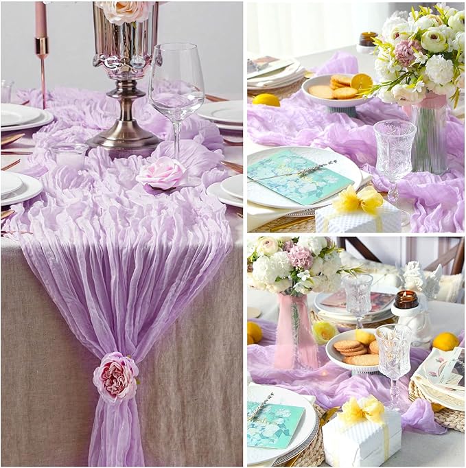 8 Pack Lav Purple Valentine's Day Cheesecloth Table Runner 21x120 Inch Gauze Table Runners Reusable Polyester 10ft Boho Rustic Cheese Cloth Table Runner for Wedding Party Baby Shower Birthday