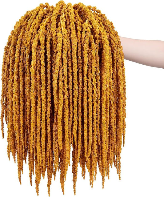 Suncalla 12 Pcs Yellow Spring Natural Dried Amaranthus Hanging Flowers Amaranthus Artificial Flowers for Wedding Arch Bouquet Floral Garland Wall Home Decoration (23 Inch)