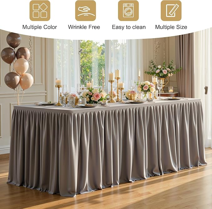 6 Packs Natural Tablecloths Rectangle Tables 8ft, Stretch Fitted Table Covers for 8 Foot Tables Wrinkle Free Rectangle Table Cloth with Skirt for Birthday Party Events Banquet Baby Shower