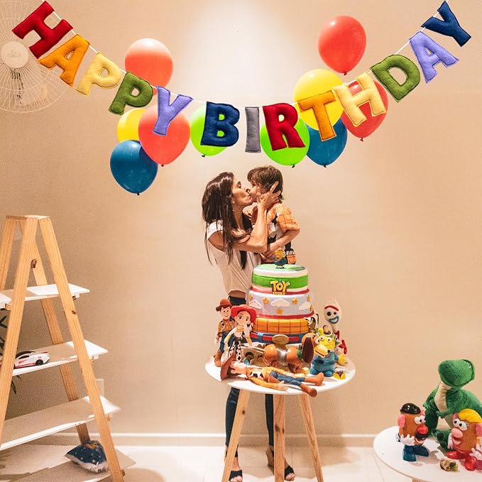 Pre-Strung Happy Birthday Banner - Retro Classic Birthday Party Decorations - Reusable HAPPY BIRTHDAY Garland, Boy Girl Birthday Felt Banner, Happy Birthday Sign for Holiday Party Decor, Photo Prop (Retro Classic Color)