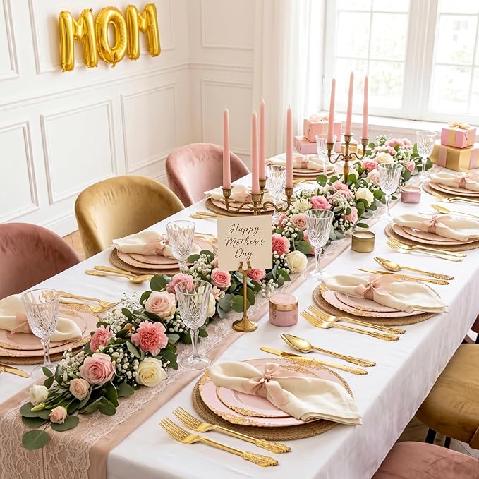 102PCS Pink Plastic Plates - Pink and Gold Plate - Heavyweight Disposable Plate with Gold Rim - Fancy Dinner & Dessert Plates for 51 Guests Weddings & Parties