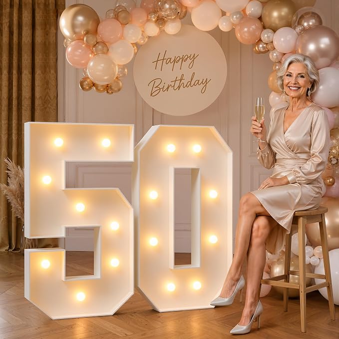 imprsv 3FT Marquee Numbers 50, Light Up Numbers for 50th Birthday Decorations Anniversary Party Decor, Number 50 Light Up Number, Pre-Cut Foam Board Kit