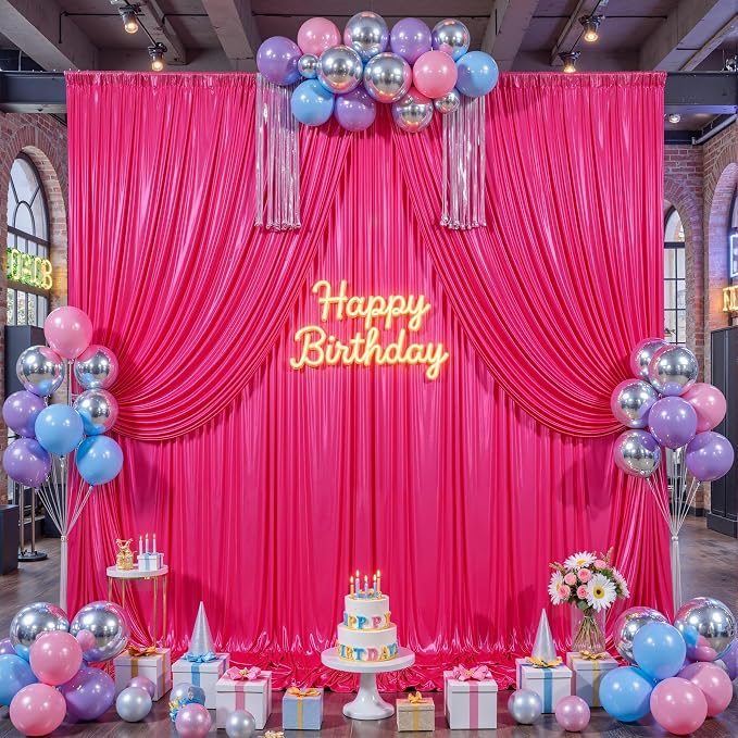 10×10FT Hot Pink Shimmer Backdrop Curtain Glitter Sequin Photo Backdrop Drapes for Wedding Party Background Birthday Graduation Back Drop Bridal Baby Shower Christmas Halloween Stage Decor