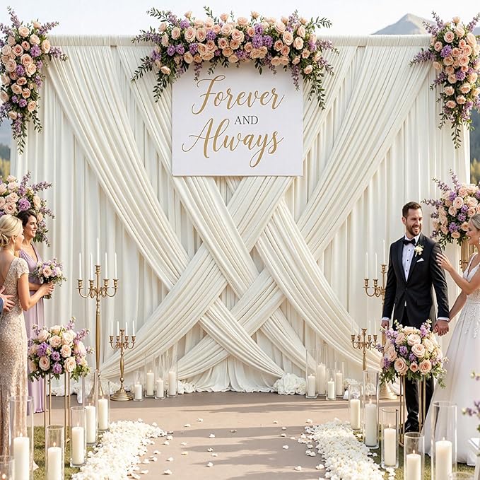20ftx10ft Wrinkle Free Beige Backdrop Curtains for Parties, Silky Polyester Photo Backdrop Drapes 4 Panels 5x10ft Back Drop Cloth for Wedding Birthday Baby Shower Photography Background