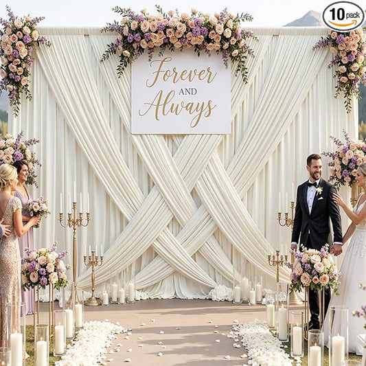 50ftx10ft Wrinkle Free Beige Backdrop Curtains for Parties, Silky Polyester Photo Backdrop Drapes 10 Panels 5x10ft Back Drop Cloth for Wedding Birthday Baby Shower Photography Background