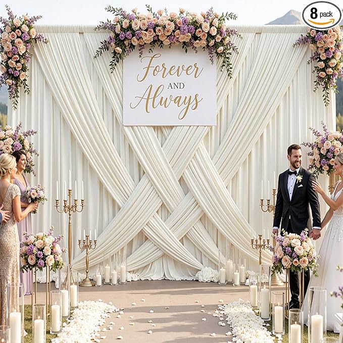 40ftx10ft Wrinkle Free Beige Backdrop Curtains for Parties, Silky Polyester Photo Backdrop Drapes 8 Panels 5x10ft Back Drop Cloth for Wedding Birthday Baby Shower Photography Background
