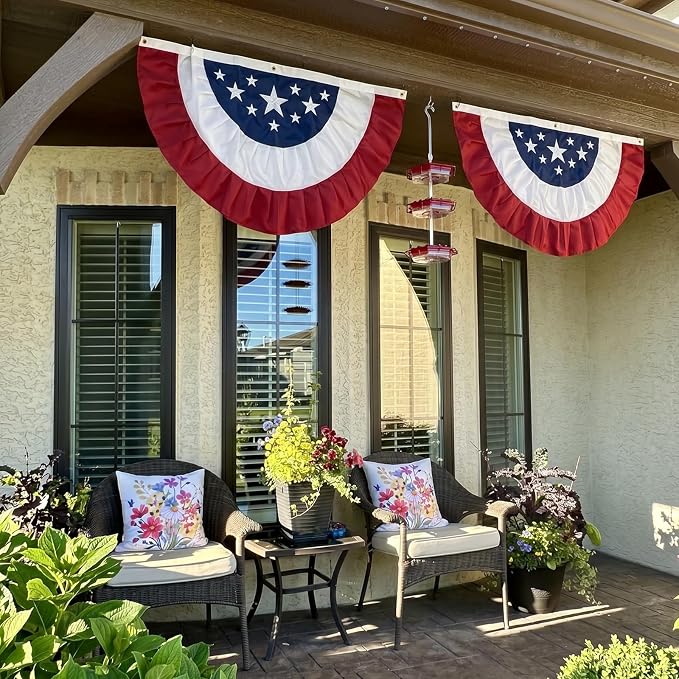 Bradford American Bunting USA Flag 3x6 ft Outdoor, Embroidered Pleated Fan US Flag Bunting with 3 Brass Grommets, Patriotic America Flag Buntings for Outside for 4th of July 250th Anniversary Decorations