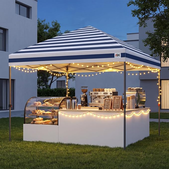 ABCCANOPY 10x10 Pop Up Canopy Tent, Easy Setup Instant Shelter with Wheeled Bag, Heavy Duty Outdoor Canopy for Beach, Market, Backyard, Outdoor Weather Protection (Navy Blue Stripes, 10x10)
