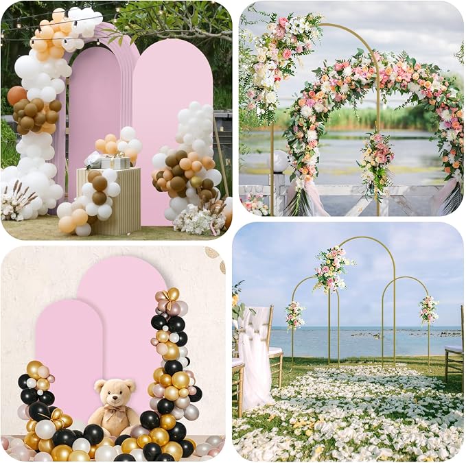 Arch Backdrop Stand and Cover Set, Metal Balloon Arch Backdrop 6.6ft, Gold Arched Stand Frame for Wedding, Parties,Birthday, Backdrop Decorations (Pale Pink,6.6ft)