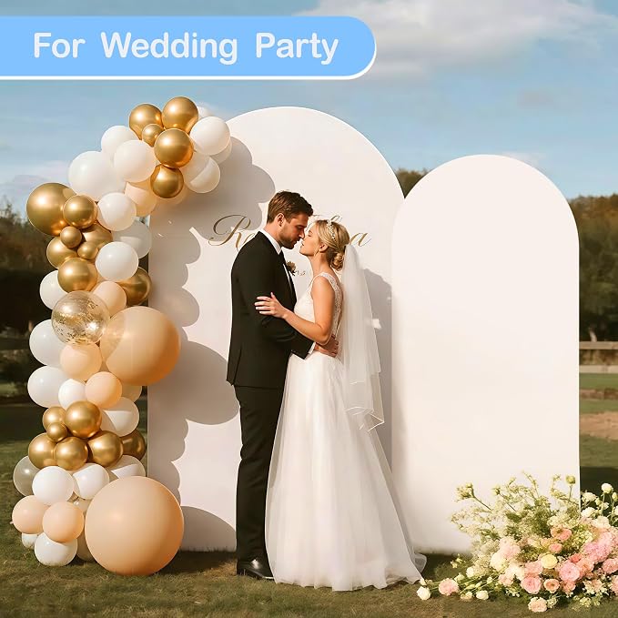 Metal Arch Backdrop Stand and Cover Set, 7.2 FT Balloon Arch Backdrop Stand Arch Covers Stretchy Backdrop for Birthday Party Baby Shower Wedding Ceremony Event Decorations