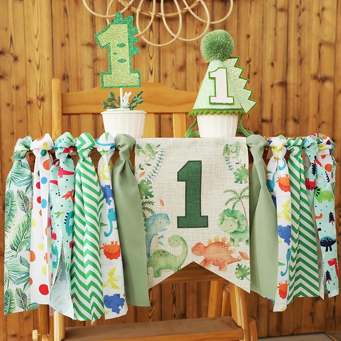 Dinosaur 1st Birthday Decorations Boy High Chair Banner First One Year Old