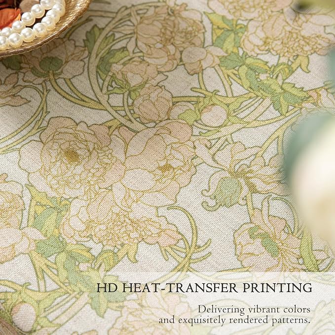 French Linen Tablecloth Rectangular, Vintage Floral Table Cloth, Waterproof Table Cover for Picnic Dining Party Wedding, Sage Green, 55x79''
