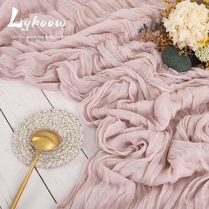 16 Packs Cheesecloth Table Dusty Pink, 10Ft x 35" Gauze Boho Wedding Table Runner Decoration, Wedding Table Decor Table Cloth for Wedding Party Bridal Shower Table