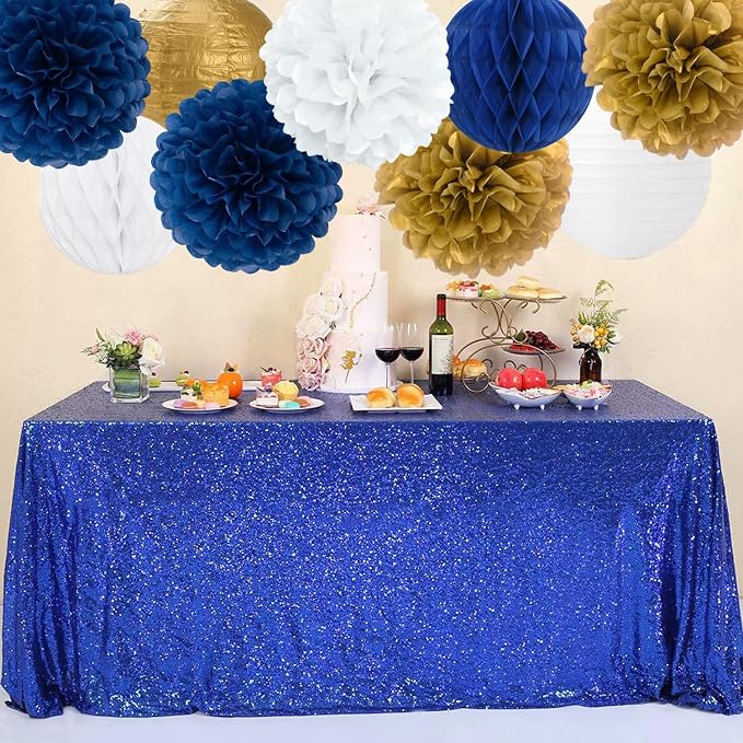 Navy Blue Gold White Paper Flowers Tissue Pom Poms Honeycomb Lanterns 15pcs Royal Party Decorations Birthday Wedding Baby Bridal Shower Bachelorette Graduation Hanging Supplies Mprocherify