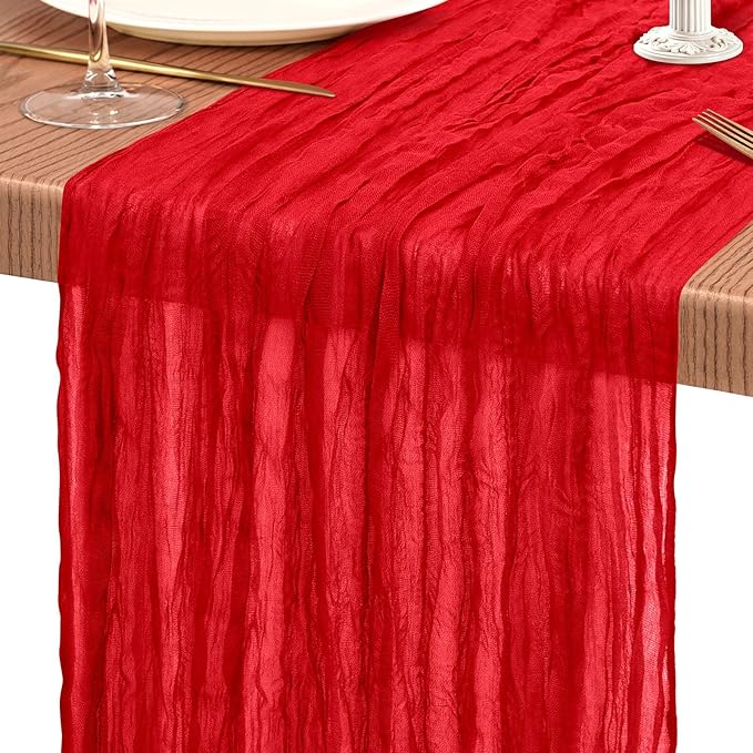 10 Pack Red Cheesecloth Table Runner 10FT Boho Gauze Cheese Cloth Table Runners Romantic Rustic Sheer Table Decorations for Wedding Party Baby Shower Birthday Holiday Home