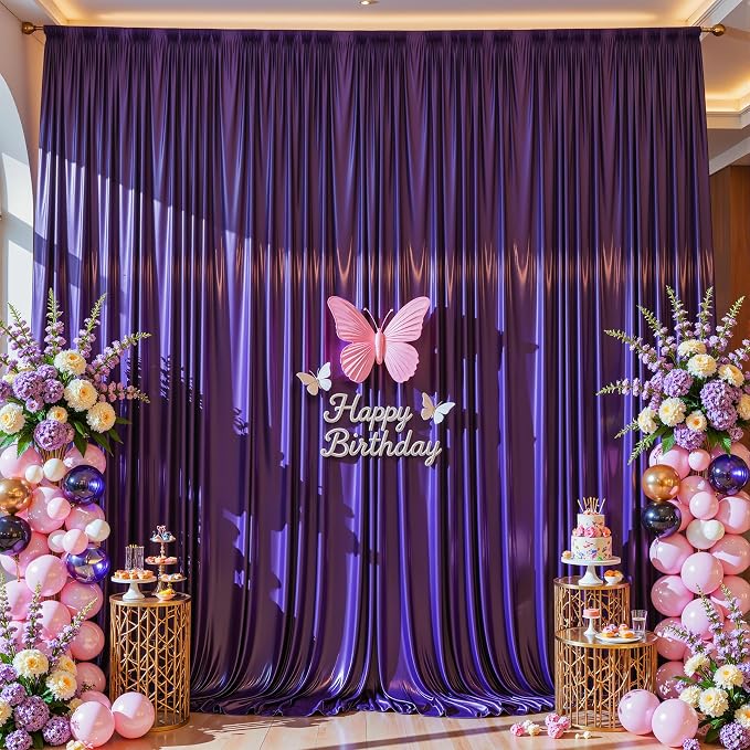 40x10ft Purple Glitter Backdrop Curtain for Parties, Wrinkle Free Satin Photo Backdrop Drapes 8 Panels 5x10FT Shimmer Back Drop Cloth for Wedding Birthday Baby Shower Photography Background Decor