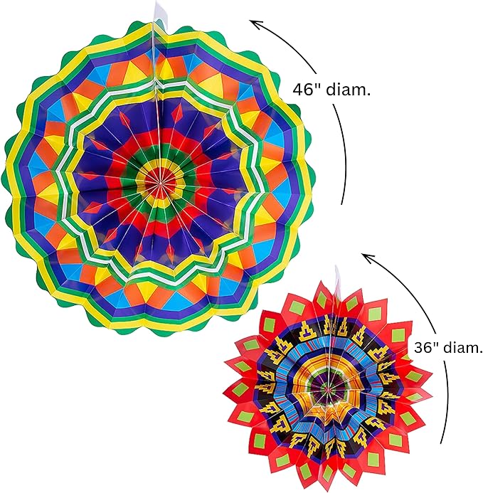 Fun Express 36"-46" Giant Fiesta Hanging Paper Fans - Colorful Party Decor Pieces for Celebrations, Birthdays, and Events - 4 Pieces
