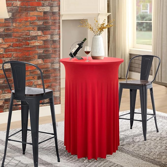 6 Pack Red Round High Top Table Cloth 3243 Inch, Wrinkle Free Stretch Spandex Highboy Tablecloths With Skirt for Cocktail Party Banquet Birthday Bar