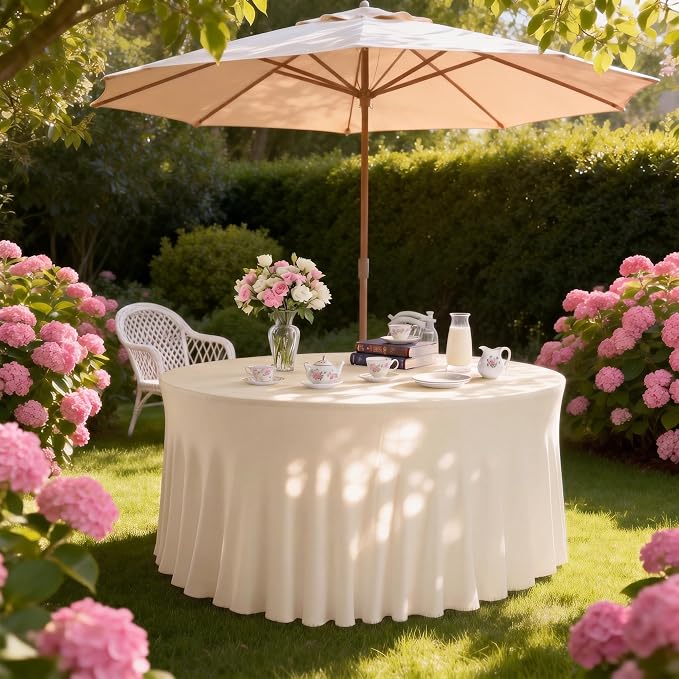 10 Pack Ivroy Round Spandex Tablecloths for 60in Tables, 120 Inch Stretch Fitted Table Skirts, Wrinkle-Free Washable Polyester Covers for Wedding, Banquet & Party