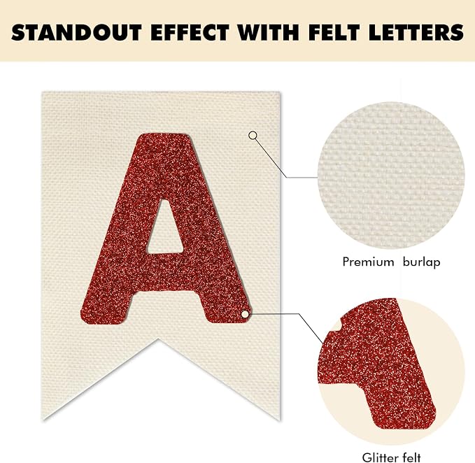 Custom Banner Kit, 28 Burlap Banner with 92 Felt Letters, Make Your Own Diy Customizable Kit for Birthday Wedding Party Decorations