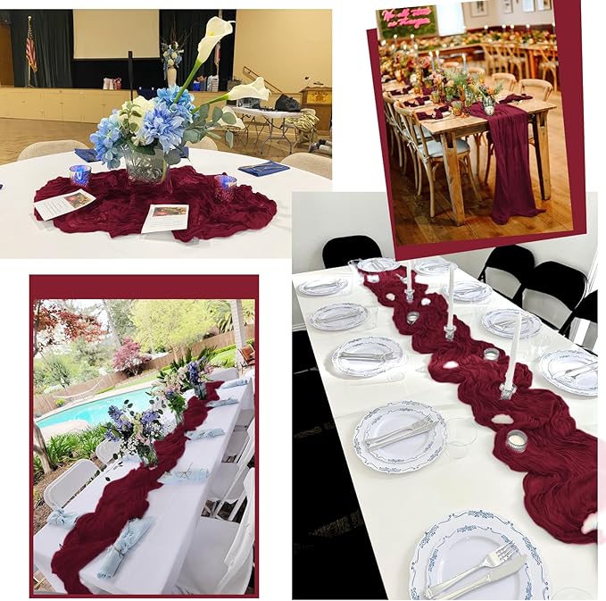 15 Pack Burgundy Table Runners 17 x 108inch Cheesecloth Table Runner Boho Gauze Table Runner Rustic Sheer Fabric Cheese Cloth Table Runners for Wedding Party Bridal Shower Farmhouse Thanksgiving Decor