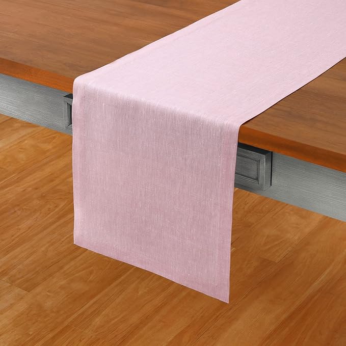 Solino Home Linen Short Table Runner 48 Inches - Athena, 100% Pure Linen Bubblegum Pink Table Runner 14 x 48 Inch Ideal for Dresser and Coffee Tables - Mothers Day, Spring, Summer