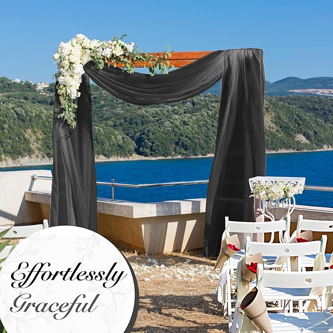 Cheesecloth Table Runner 6 Pack – 35x120 Inch (10ft) Boho Rustic Gauze Cloth Runners – Crinkle Polyester Table Decor for Wedding, Baby Shower, Bridal Shower, Birthday Party and More (Black)