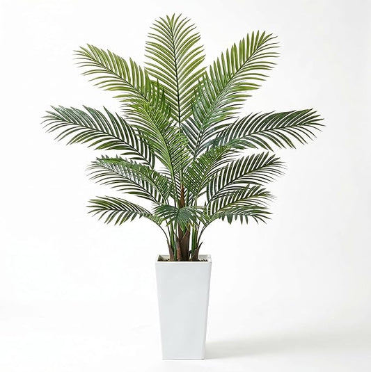 Garvee 5FT Artificial Palm Tree, Tall Faux Tropical Areca Plants with White Tall Planter, Fake Potted Tree with Lifelike Leaves for Indoor Living Room Bedroom Home Office Decor