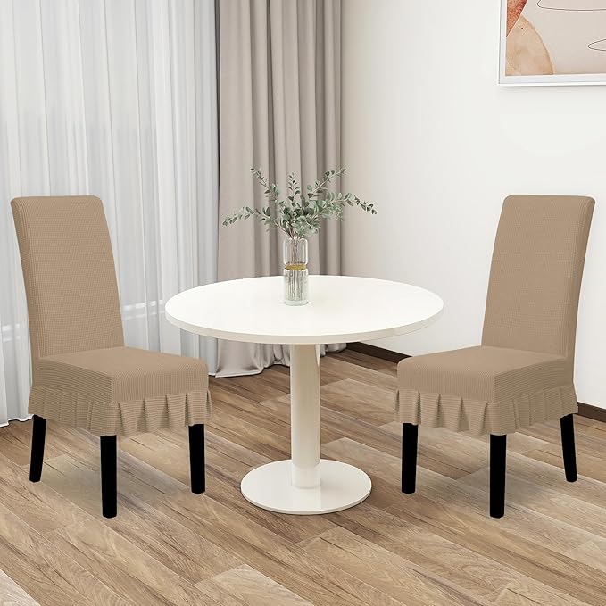 Easy-Going Dining Chair Covers Stretch Parsons Chair Slipcover with Skirt Chair Covers for Dining Room Restaurant Banquet (2 PCS, Khaki)