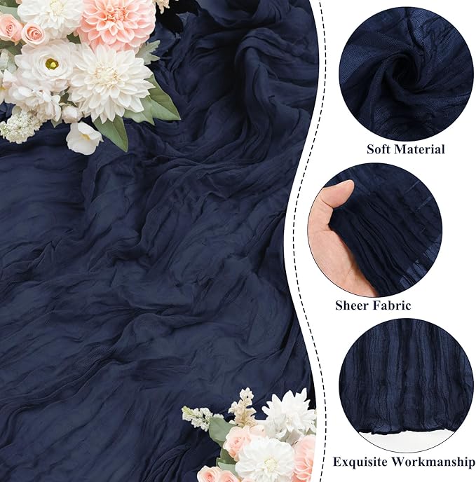 8 Pack Navy Blue Cheesecloth Table Runner 10FT Long Boho Gauze Fabric Table Runner Vintage Rustic Sheer Runners for Wedding Party Bridal Baby Shower Table Decorations