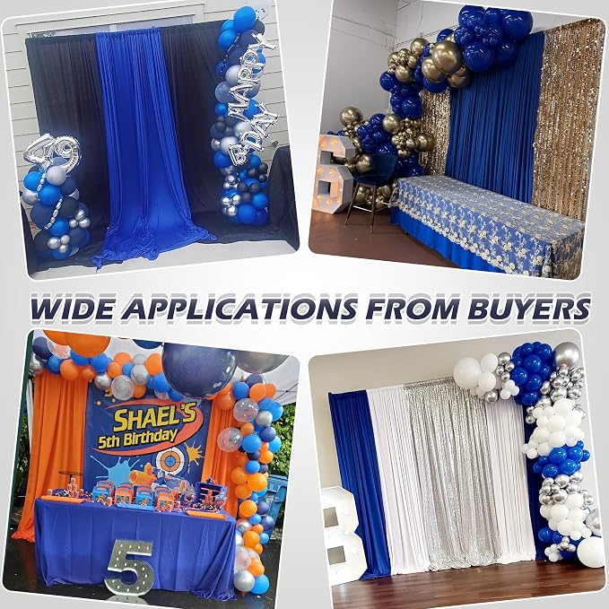 50ft×10ft Royal Blue Wrinkle Free Backdrop Curtain for Parties, 10 Panels 5×10ft Soft Silky Polyester Blue Photo Backdrop Drapes for Boss Baby Birthday Wedding Photography Background