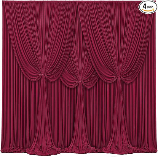 4 Panels Burgundy Backdrop Curtains for Wedding Party Wrinkle Free Backdrops Curtain Drapes Fabric Decorations Maroon Photo Back Drop for Baby Shower Photography Stage Reception 20ft(W) x 12ft(H)