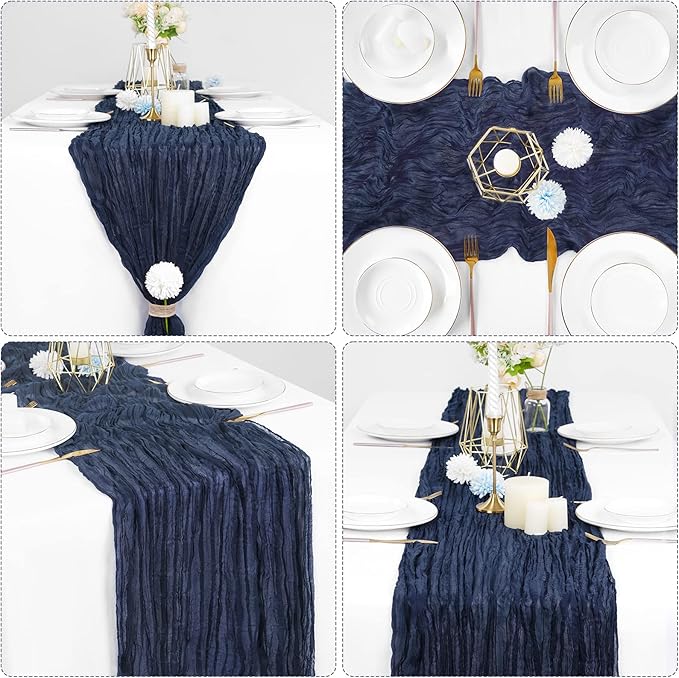 10 Pcs Navy Blue Cheesecloth Table Runner 10FT, Gauze Table Runner for Wedding Reception Sheer Bridal Shower Birthday Party Boho Table Decoration, Rustic Romantic Wedding Runner