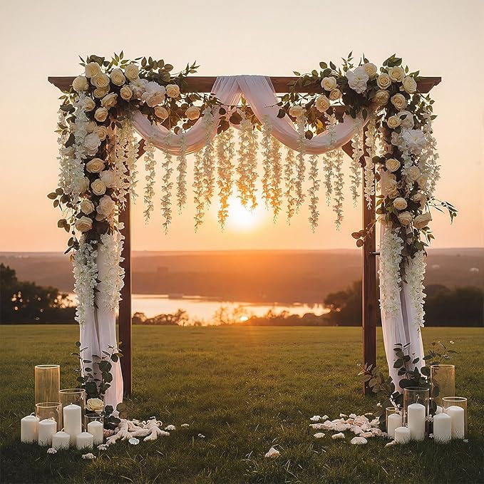 Suncalla 24 Pcs Wisteria Hanging Flowers Vines Fake Hanging Flowers Garland Artificial Wisteria Vines for Wedding Arch Party Home and Garden Decor Table Backdrop (White)