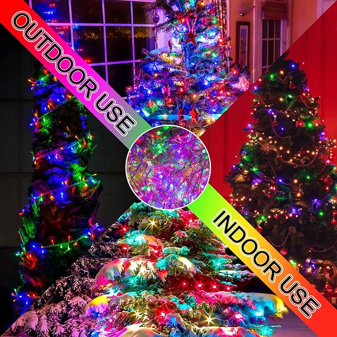 JMEXSUSS 300 LED Multicolor Christmas Tree Lights Clear Wire Plug in | Indoor Outdoor Use 8 Modes Timer for Christmas Tree Room Party Decoration
