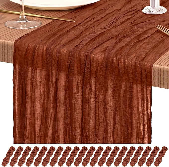 20 Pack Terracotta Cheesecloth Table Runner 10FT Fall Boho Gauze Cheese Cloth Table Runners Romantic Rustic Sheer Table Decorations for Wedding Party Baby Shower Birthday Holiday Home