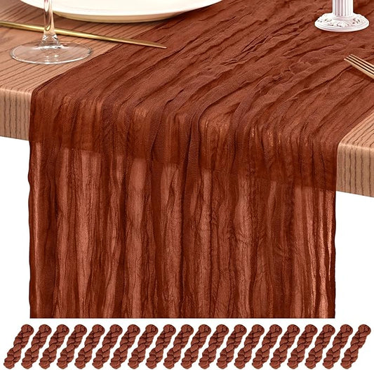20 Pack Terracotta Cheesecloth Table Runner 10FT Fall Boho Gauze Cheese Cloth Table Runners Romantic Rustic Sheer Table Decorations for Wedding Party Baby Shower Birthday Holiday Home