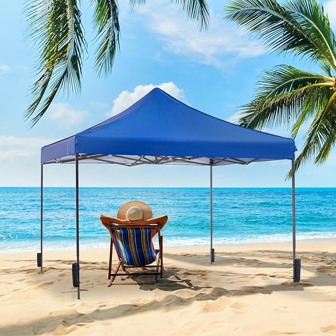 OLIXIS 10x10 FT Pop Up Canopy Tent, Sun Shade Instant Canopy with Windproof Sand Bags, Heavy Duty Portable Outdoor Shelter for Beach Yard Party Events, Royal Blue