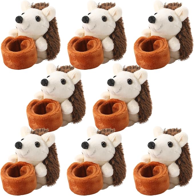 Lenwen 8 Pcs Hedgehog Stuffed Animals Slap Bracelets for Kids Plush Animal Slap Snap Bracelets Bulk Hedgehog Wrist Bands Adopt an Animal School Students Gifts Party Favors for Boys Girls Classroom