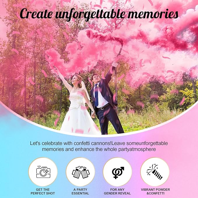 Gender Reveal Confetti Cannon,4 Pink Safty Corn Powder Smoke Party Poppers Shoots 20-25ft,12 inch Upgrade Firmware Baby Shower