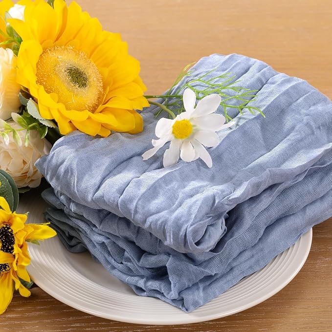 10pcs Dusty Blue Cheesecloth Napkins Spring Washable Boho Rustic Gauze Table Cloth Napkins Bulk 21x21 Inches for Wedding Party Bridal Baby Shower Birthday Table Decor